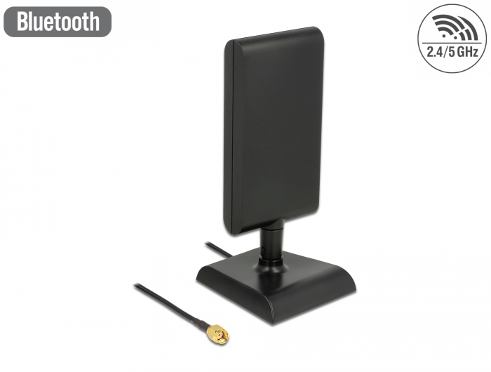 Delock WLAN 802.11 ac/a/h/b/g/n Antenne RP-SMA Stecker 6 - 9 dBi direktional mit magnetischem Standfuß und Anschlusskabel (ULA 100, 1 m) schwarz #1 