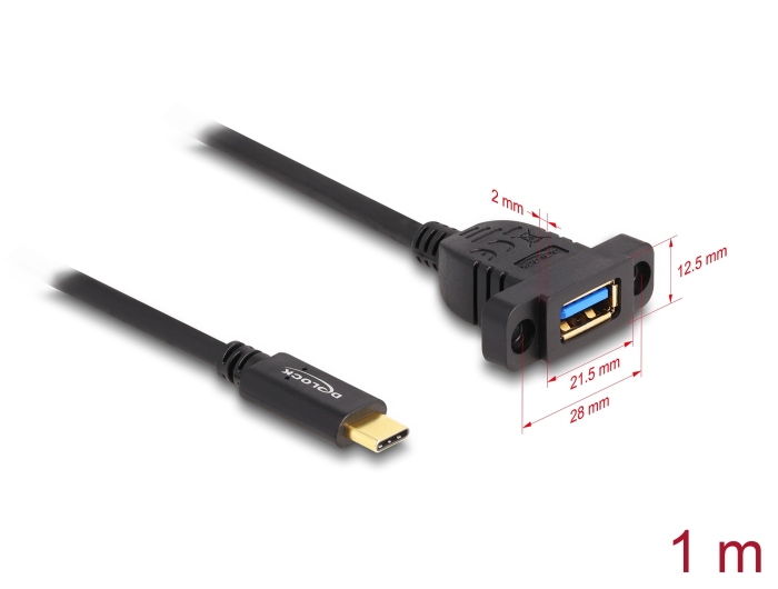 Delock SuperSpeed USB 10 Gbps (USB 3.2 Gen 2) Kabel USB Type-C™ Stecker zu USB Typ-A Buchse 1 m zum Einbau schwarz #1 