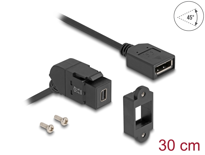 Delock Keystone Modul Mini DisplayPort Einbaubuchse zu DisplayPort Buchse 45° gewinkelt mit 30 cm Kabel 8K 30 Hz schwarz #1 