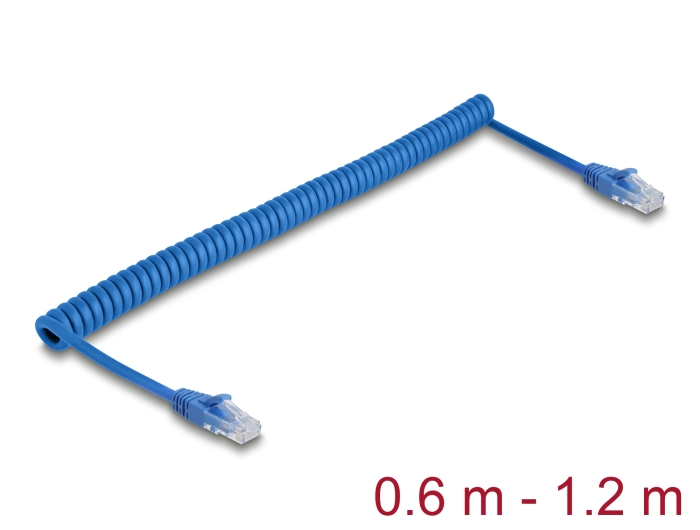 Delock RJ45 Spiralkabel Stecker zu Stecker Cat.6 UTP 0,6 m bis 1,2 m blau #1 