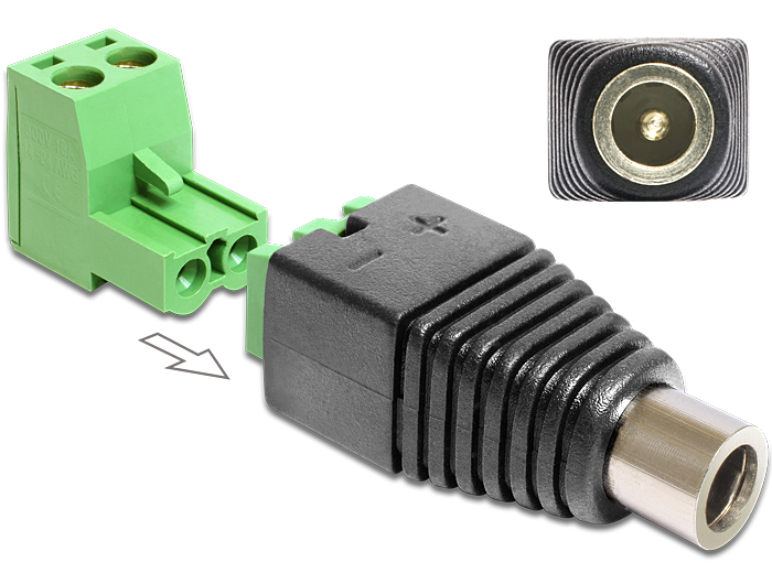 Delock Adapter DC 5,5 x 2,5 mm Buchse > Terminalblock 2 Pin 2-teilig #1 