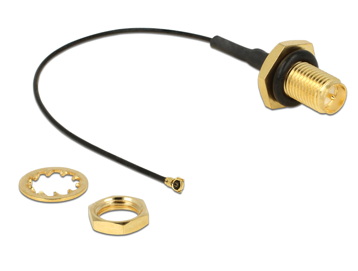 Delock Antennenkabel RP-SMA Buchse zum Einbau zu I-PEX Inc., MHF® 4 Stecker 0.81 10 cm Gewindelänge 9 mm spritzwassergeschützt #2 