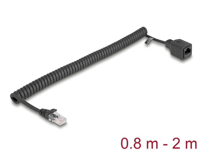 Delock RJ45 Spiralkabel Stecker zu Buchse Cat.5e UTP 0,8 m bis 2 m schwarz #1 