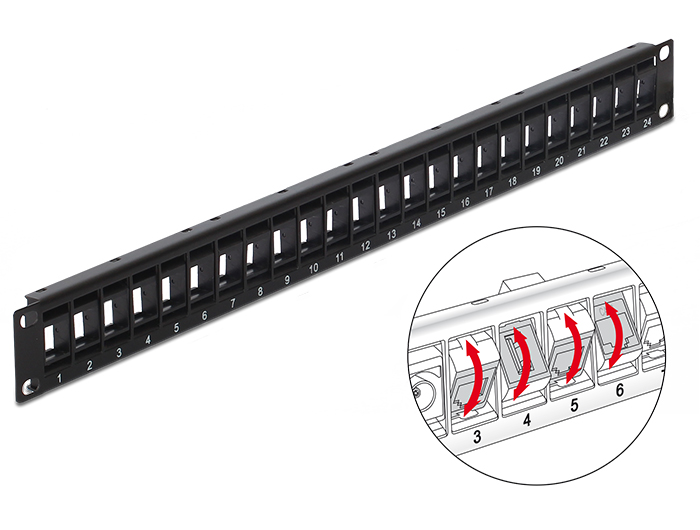 Delock 19″ Keystone Patchpanel 24 Port drehbar schwarz #1 