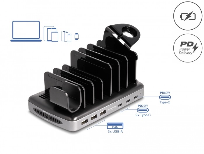 Delock USB Ladestation mit 3 x USB Type-C™ PD + 3 x USB Typ-A (112 W) #1 