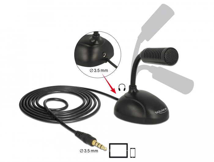 Delock Kondensator Mikrofon Omnidirektional für Smartphone / Tablet mit Schwanenhals 3,5 mm 4 Pin Klinkenstecker + 3,5 mm Klinkenbuchse #3 