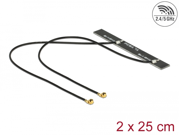 Delock Dualband WLAN WiFi 6 Doppelantenne 2 x I-PEX Inc., MHF® I Stecker 5 dBi 2 x 50 cm PCB intern Klebemontage #1 