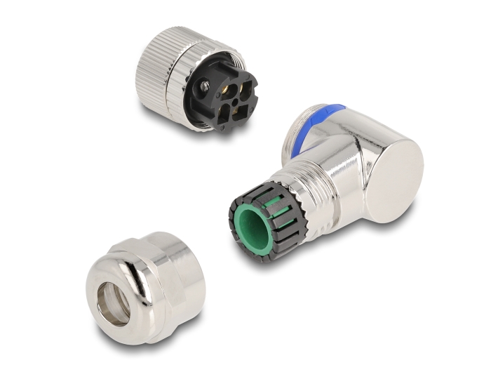 Delock M12 Steckverbinder A-kodiert 4 Pin Buchse zur Montage mit Schraubanschluss 90° gewinkelt Metall #4 