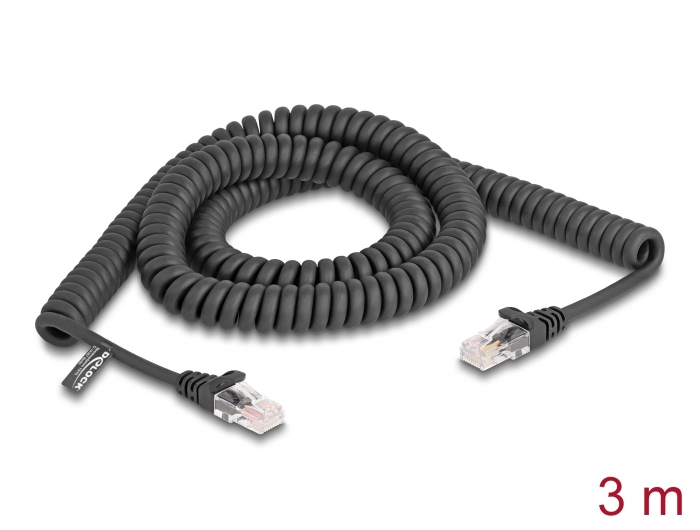 Delock RJ45 Spiralkabel Stecker zu Stecker Cat.5e 3 m schwarz #1 