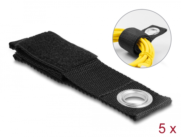Delock Strapazierfähiger Klettgurt mit Befestigungsöse L 260 x B 38 mm schwarz 5 Stück #1 
