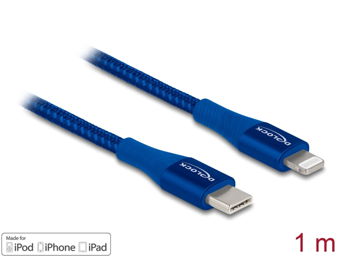 Delock Daten- und Ladekabel USB Type-C™ zu Lightning™ für iPhone™, iPad™ und iPod™ blau 1 m MFi #3 