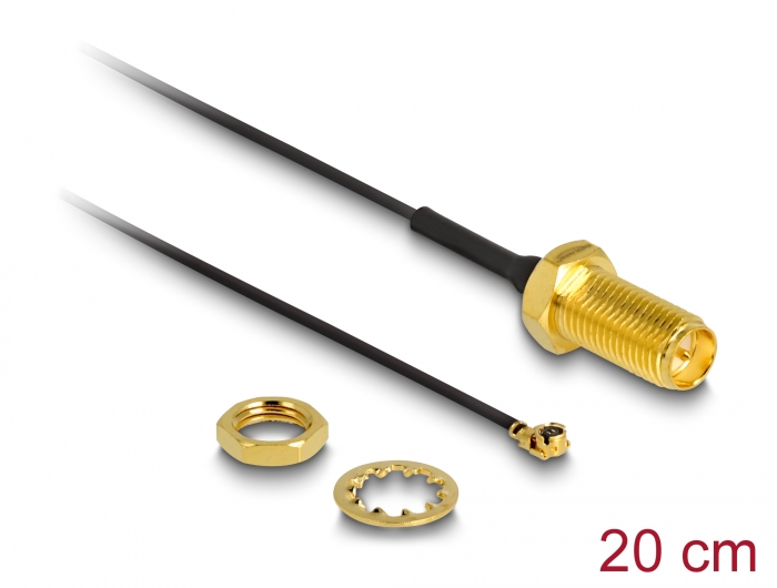 Delock Antennenkabel RP-SMA Buchse zum Einbau zu I-PEX Inc., MHF® I Stecker 1.13 20 cm Gewindelänge 10 mm #1 