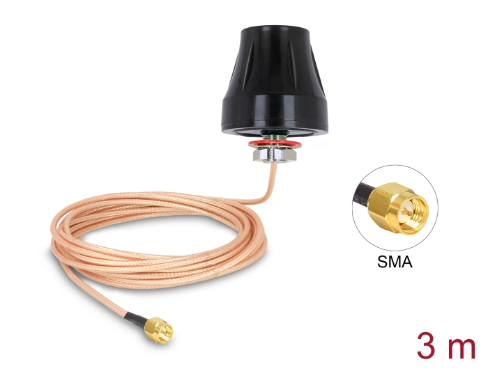 Delock LTE Antenne SMA Stecker 2 dBi starr omnidirektional mit Anschlusskabel (RG-316U, 3 m) outdoor schwarz #1 