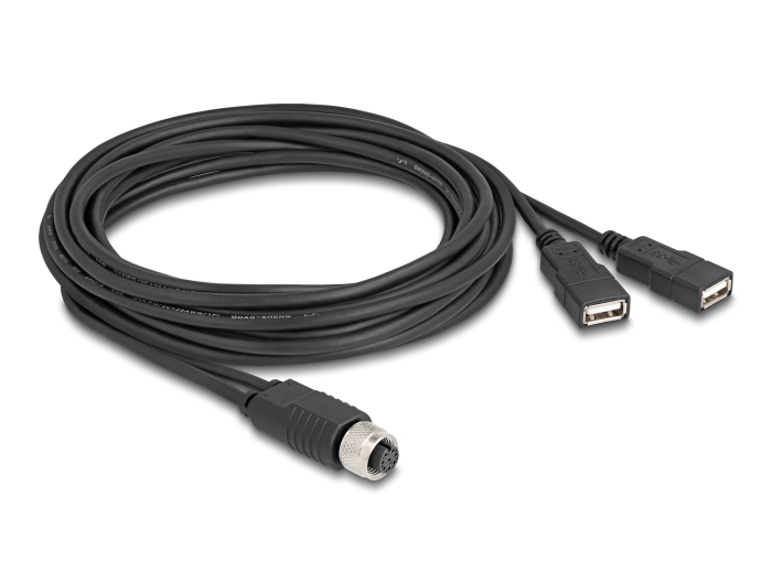 Delock M12 Kabel A-kodiert 8 Pin Buchse zu 2 x USB 2.0 Typ-A Buchse 3 m schwarz #2 