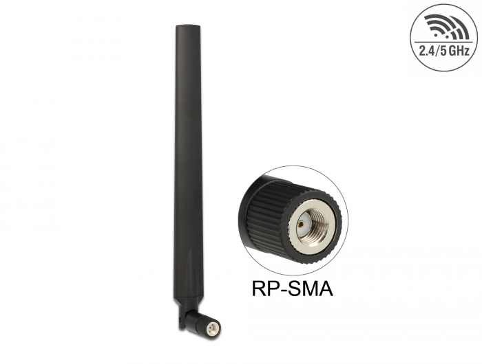 Delock WLAN 802.11 ac/a/h/b/g/n Antenne RP-SMA Stecker 5 - 7 dBi omnidirektional mit Kippgelenk schwarz #1 