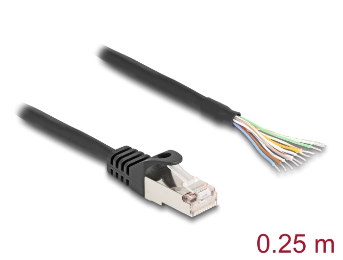 Delock Kabel RJ50 Stecker zu offenen Kabelenden S/FTP 0,25 m schwarz #1 
