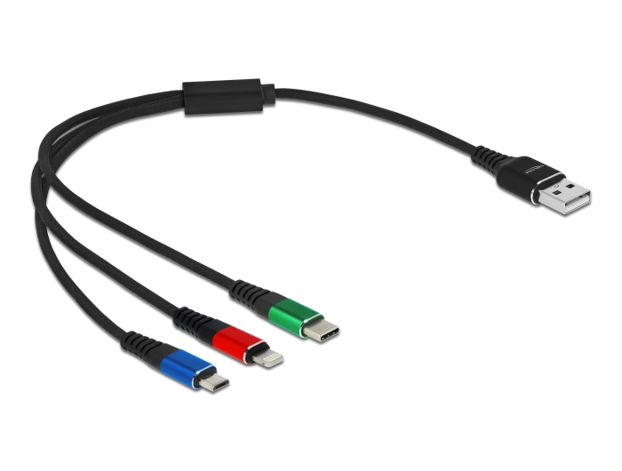 Delock USB Ladekabel 3 in 1 Typ-A zu Lightning™ / Micro USB / USB Type-C™ 30 cm 3-farbig #2 