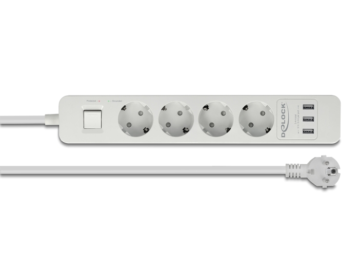 Delock Steckdosenleiste 4-fach mit Überspannungsschutz und USB Ladegerät weiß #3 