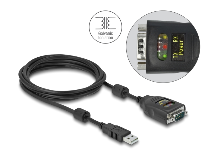 Delock Isolator USB 2.0 Typ-A zu RS-232 D-Sub 9 Stecker galvanische Trennung 2,5 kV 2m #1 