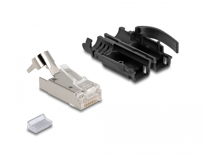 Delock RJ45 Modularer Stecker mit Zugentlastung Cat.6A und robuster Knickschutztülle 25er Set #3 