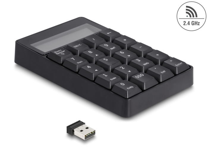 Delock 2 in 1 USB Typ-A Nummernblock mit Taschenrechner Funktion 2,4 GHz kabellos schwarz #1 