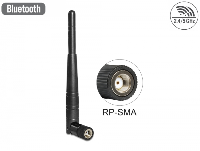 Delock WLAN 802.11 ac/a/h/b/g/n Antenne RP-SMA Stecker 3 dBi omnidirektional mit Kippgelenk schwarz #1 