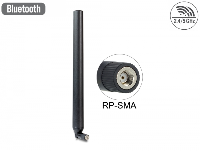 Delock WLAN 802.11 ac/a/h/b/g/n Antenne RP-SMA Stecker 5,5 - 9 dBi omnidirektional mit Kippgelenk schwarz #1 