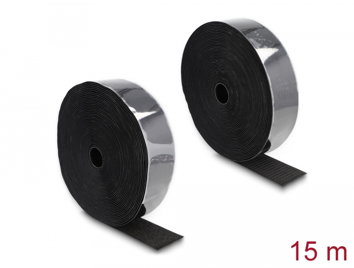 Delock Strapazierfähiges Klettband selbstklebend mit Haft- und Flauschband L 15 m x B 50 mm schwarz #1 
