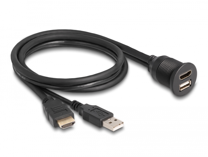 Delock Kabel HDMI-A Stecker und USB 2.0 Typ-A Stecker zu HDMI-A Buchse und USB 2.0 Typ-A Buchse zum Einbau wasserfest 1 m #2 