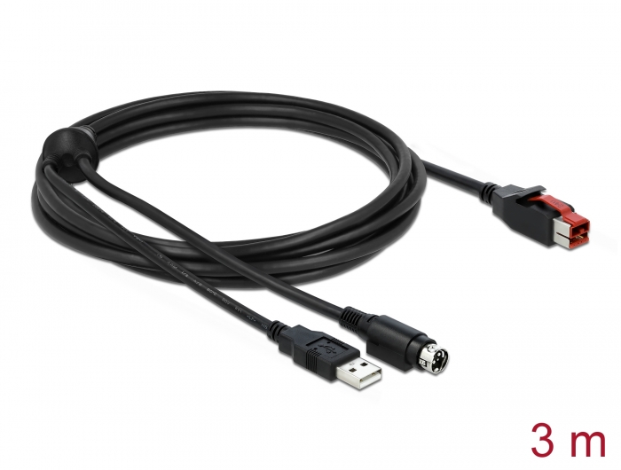 Delock PoweredUSB Kabel Stecker 24 V zu USB Typ-A Stecker + Mini-DIN 3 Pin Stecker 3 m für POS Drucker und Terminals #1 