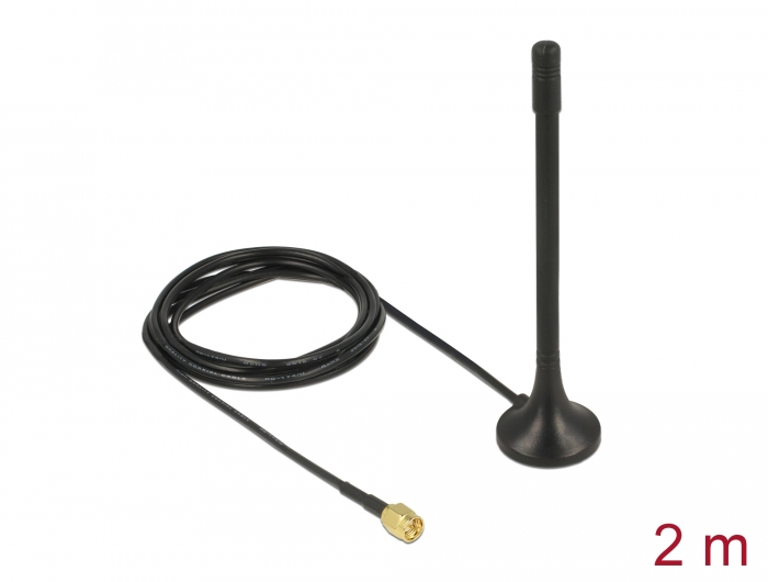Delock ISM 433 MHz Antenne SMA Stecker 2 dBi omnidirektional mit magnetischem Standfuß und Anschlusskabel (RG-174, 2 m) schwarz #1 
