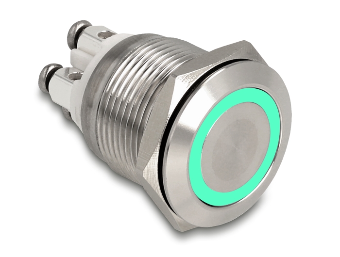 Delock Drucktaster zum Einbau 19 mm 4 x Schraubklemme LED grün #1 