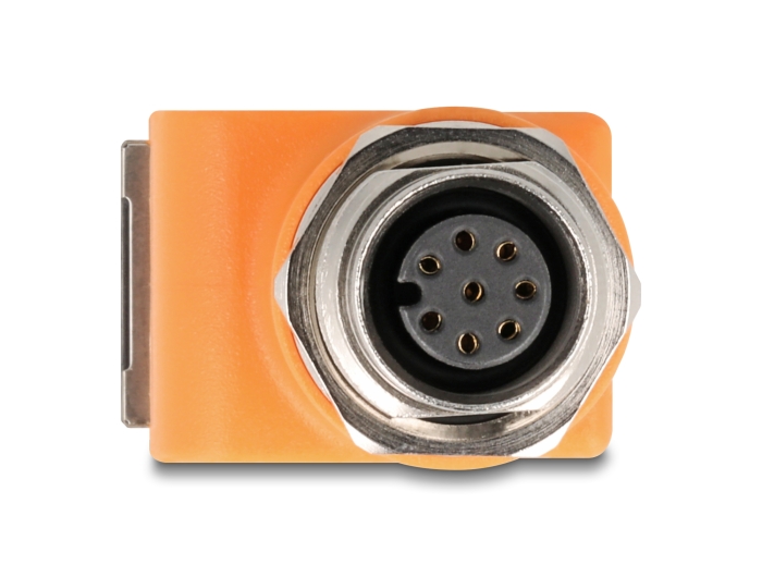 Delock M12 Adapter A-kodiert 8 Pin Buchse zu RJ45 Buchse Cat.5e mit Befestigungsloch 90° gewinkelt orange #2 
