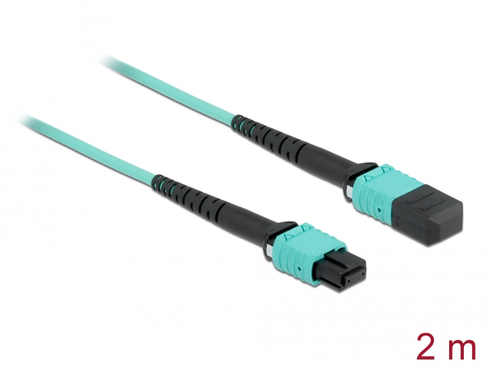 Delock LWL Kabel MPO Buchse zu MPO Buchse 12 Fasern, Polarität A, Multimode OM4, 50/125 µm, 2 m #1 