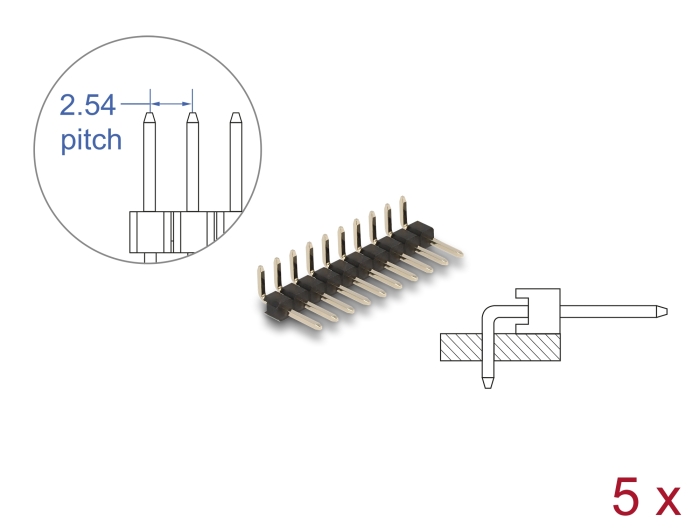 Delock Stiftleiste 10 Pin, Rastermaß 2,54 mm, 1-reihig, gewinkelt, 5 Stück #1 