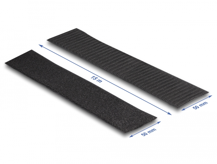Delock Strapazierfähiges Klettband selbstklebend mit Haft- und Flauschband L 15 m x B 50 mm schwarz #2 