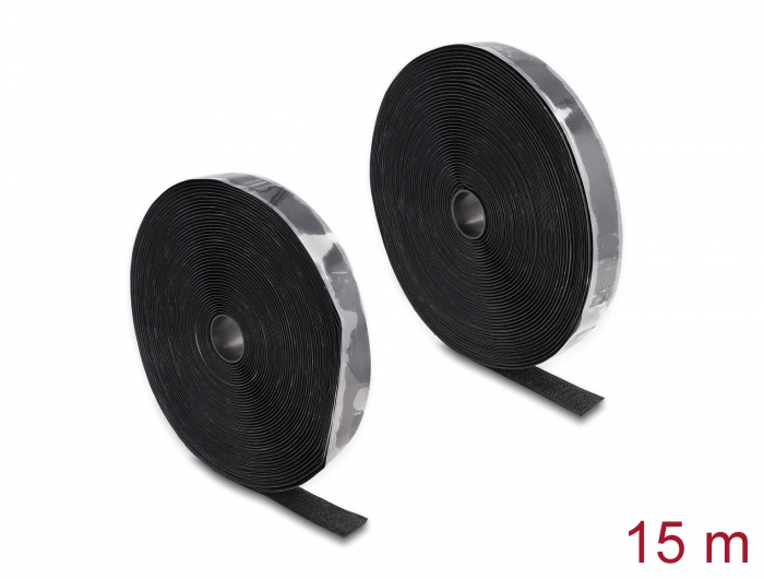 Delock Strapazierfähiges Klettband selbstklebend mit Haft- und Flauschband L 15 m x B 25 mm schwarz #1 