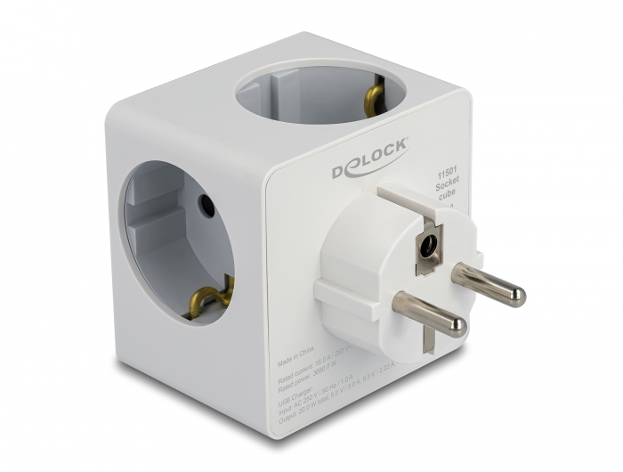 Delock Steckdosenwürfel 3-fach mit Kindersicherung und USB PD 3.0 Ladegerät 20 W weiß #2 