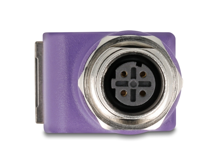 Delock M12 Adapter D-kodiert 4 Pin Buchse zu RJ45 Buchse Cat.5e mit Befestigungsloch 90° gewinkelt violett #2 