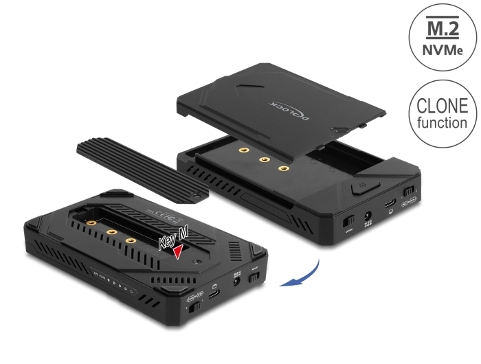 Delock USB Type-C™ Gehäuse für 1 x M.2 NVMe SSD + 1 x 2.5″ SATA SSD / HDD mit Klon Funktion #1 