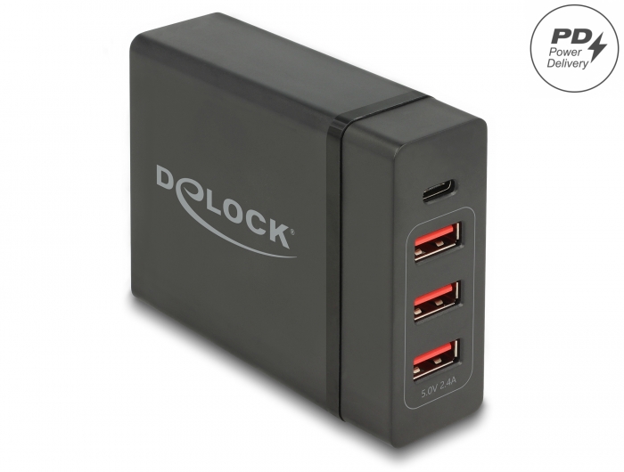 Delock USB Ladegerät 1 x USB Type-C™ PD + 3 x USB Typ-A 60 W + 12 W #1 