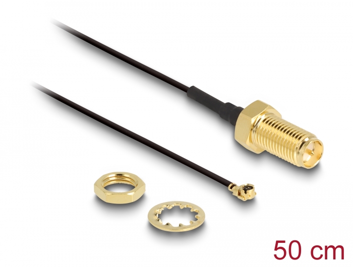 Delock Antennenkabel RP-SMA Buchse zum Einbau zu I-PEX Inc., MHF® I Stecker 1.13 50 cm Gewindelänge 10 mm #1 