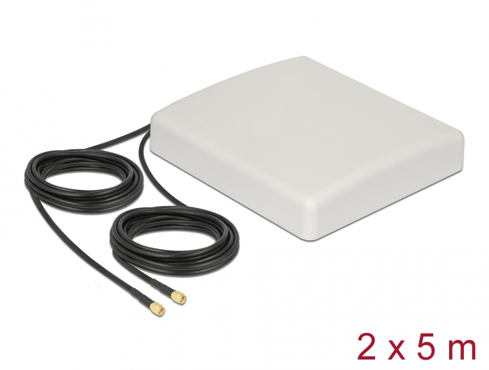 Delock LTE MIMO Antenne 2 x SMA Stecker 8 dBi direktional mit Anschlusskabel RG-58 5 m weiß outdoor #1 