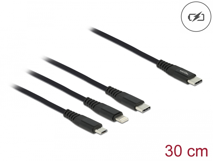 Delock USB Ladekabel 3 in 1 USB Type-C™ zu Lightning™ / Micro USB / USB Type-C™ 30 cm #1 