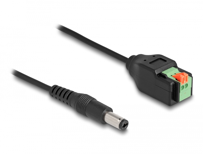 Delock DC Kabel 2,1 x 5,5 mm Stecker zu 2 Pin Terminalblock Adapter mit Drucktaster 15 cm #1 