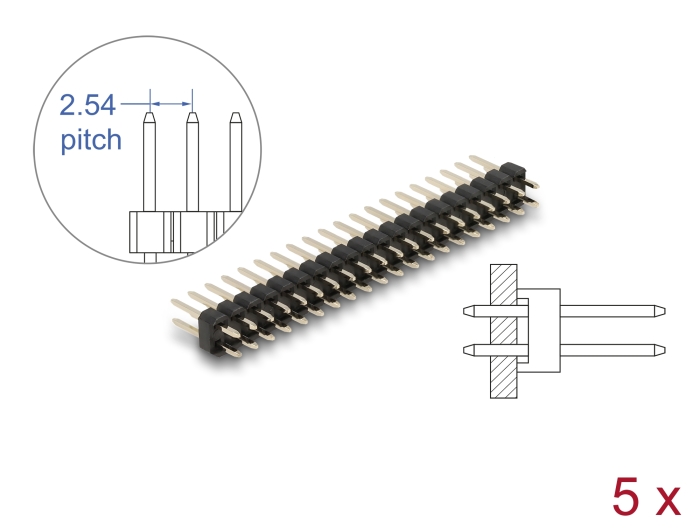 Delock Stiftleiste 20 Pin, Rastermaß 2,54 mm, 2-reihig, gerade, 5 Stück #1 