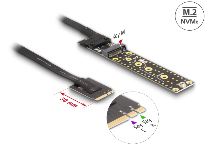 Delock Riser Karte NVMe M.2 Key A+E Stecker zu Key M Slot mit 20 cm Kabel #1 