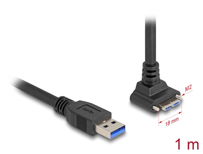 Delock USB 5 Gbps Kabel USB Typ-A Stecker gerade zu USB Micro-B Stecker mit Schraubenabstand 18 mm 90° nach oben gewinkelt 1 m schwarz #1 