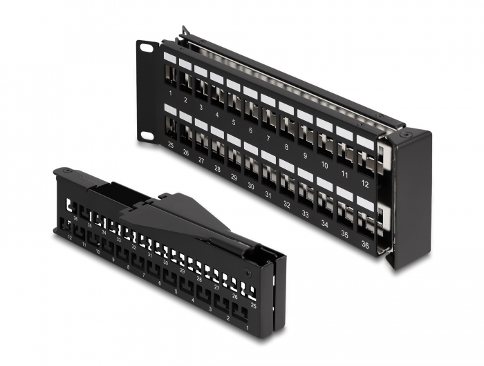 Delock 19″ Keystone Patchpanel 48 Port mit Entlastungsschiene 2 HE gewinkelt schwarz #4 