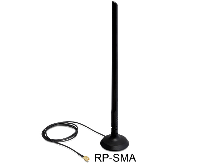 Delock WLAN 802.11 b/g/n Antenne RP-SMA 6,5 dBi omnidirektional Gelenk mit magnetischem Standfuß #1 